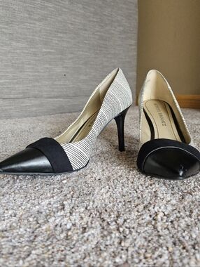Black & White Striped Pointed Toe Pumps
